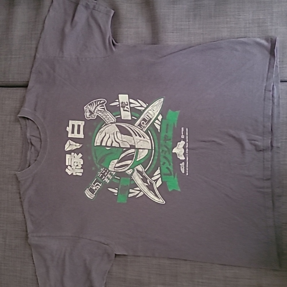 Large Grey Power Rangers Shirt with White Ranger and Green Ranger Icons